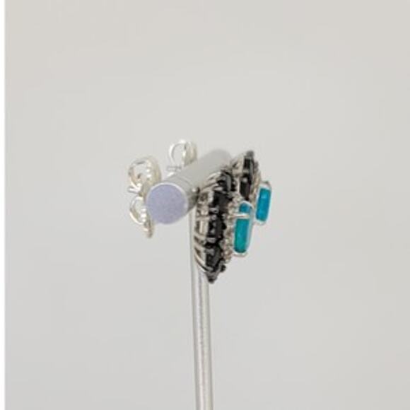 Genuine Untreated Paraiba Blue Opal Black Spinel White Zircon Earrings - Picture 5 of 16